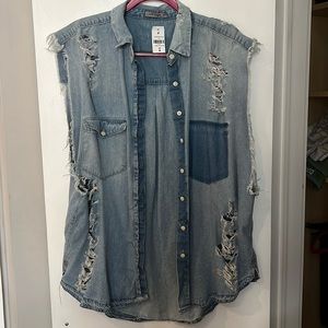 LF Carmar Denim Sleeveless Button Down Denim Shirt